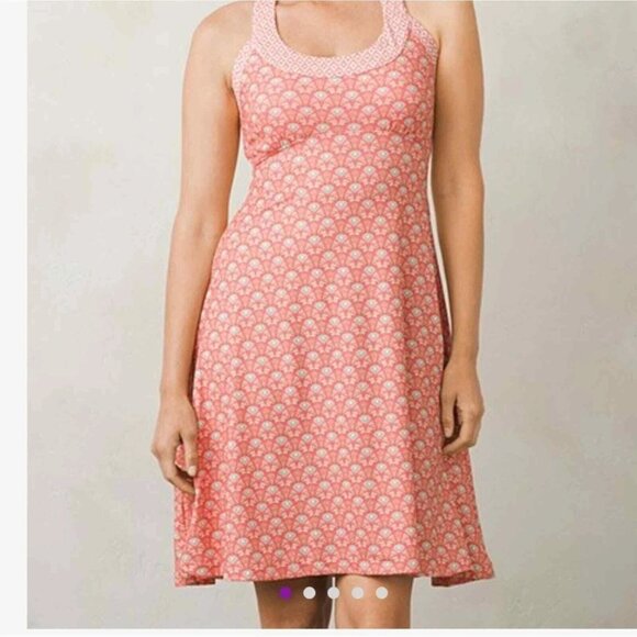 PrAna Summer Peach Aztec Print Cali Racerback Dress Built in bra Sz XL Stretch - Picture 1 of 10